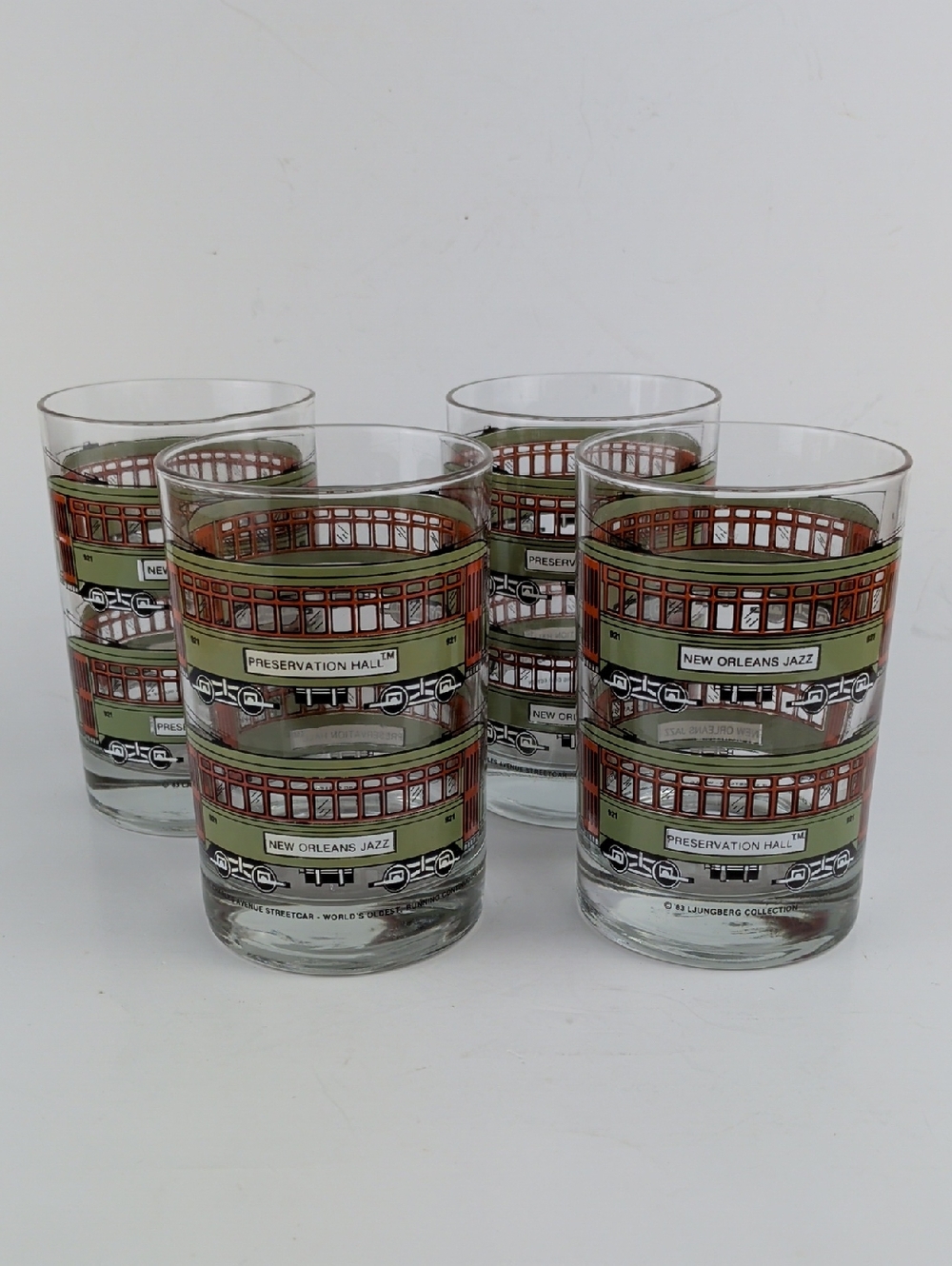 Vintage 1983 Set of 4 New Orleans LJUNGBERG Collection STREETCAR Glasses